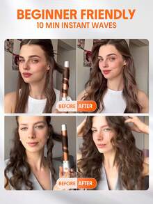 SHEGLAM HAIR 旋轉捲髮器、自動陶瓷捲髮器、主頁按鈕、自動捲髮器、旋轉捲髮棒，打造持久波浪捲髮、雙電壓、捲髮產品、捲髮器、PTC 60 秒快速加熱、5 種溫度選擇、智能定時器、主頁按鈕快速重置、水基陶瓷塗層 - 均勻加熱，打造長髮造型 生日 禮物 粉紅色的 化妝品 海灘 學校 節慶 護髮 Y2K 旅行必備 巡航 假期 夏天 通用電壓 美髮配件 女士配件 梳子 - 銀色 - 查看 5