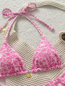 Swim Mod Women's Sweet Pink Floral Patterned Reversible Bikini Set - Multicolor - View 6