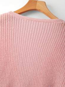 GlowEve CURVE Plus Size Elegant 3D Flower V-Neck Tie Bow Flared Long Sleeve Cardigan - Pink - View 3