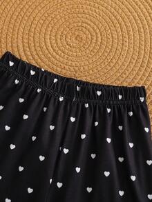 SHEIN Vintaside Kids 2件組少女條紋針織提花寬鬆背心與短褲套裝，適合日常休閒、度假、運動、旅行、夏季 - 黑色 - 查看 6