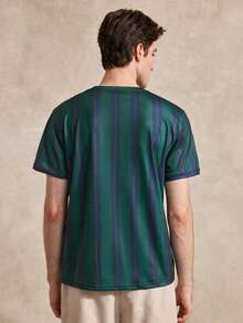 Courvante Kaos Pria Lengan Pendek Bergaris Kerah Bulat Kasual Serbaguna - MultiWarna - View 3