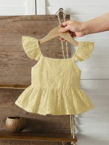 SHEIN LMoss Kids 女童刺繡蝴蝶結背心上衣，百搭夏季度假穿搭 - 芥末黃 - 查看 2
