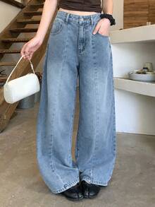 FRIFUL Women's Casual Washed Wide Leg Jeans Cute Tops Everyday Date Light Blue Summer - Blue - View 2