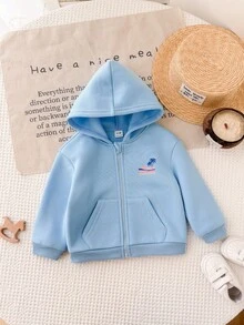 SHEIN Baby Girl Front And Back Tropical Print Front Zipper Hooded Sweatshirt - Blue - View 2