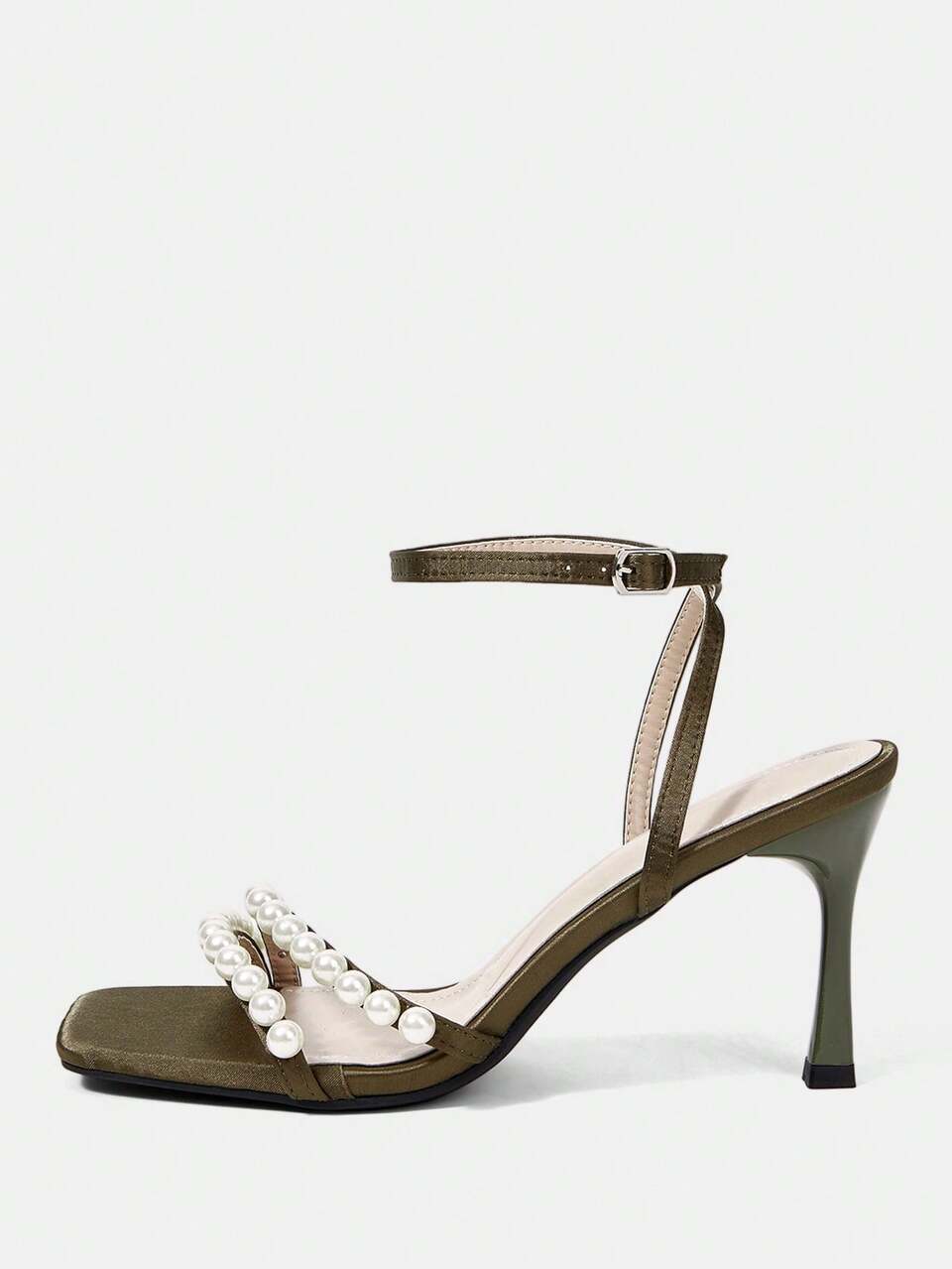 CUCCOO HITCHD Women's Pearl Square Simple Style With Buckle Square Toe Cap Stiletto Mid-Heel Pump Shoes, Elegant Casual And Comfortable Style, Suitable For Daily Commuting, Work And Formal Occasions. Sandals Are Suitable For Formal Occasions Such As Dates, Parties, Afternoon Tea And Christmas. Wedding Shoes, Summer Shoes, Bridal Shoes