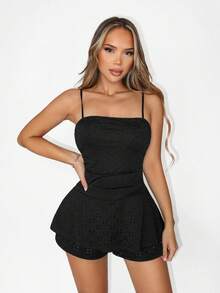 Sirith Jumpsuit Tanpa Lengan Wanita Warna Hitam dengan Tekstur Berkerut - Hitam - View 6