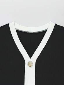 SHEIN Franclia 女款都市商務風夏季戶外旅行度假時尚優雅休閒短袖V領長洋裝 - 彩色 - 查看 3