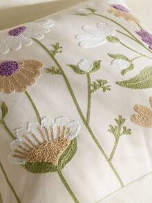 Cirelle 1/2pcs Vintage Embroidered Floral Throw Pillow Cover - Cream Cushion Case With Purple Lavender And Daisy Flower Embroidery, Country Farmhouse Decorative Pillowcase For Couch Sofa Bed (No Insert) - Mauve Purple - View 5