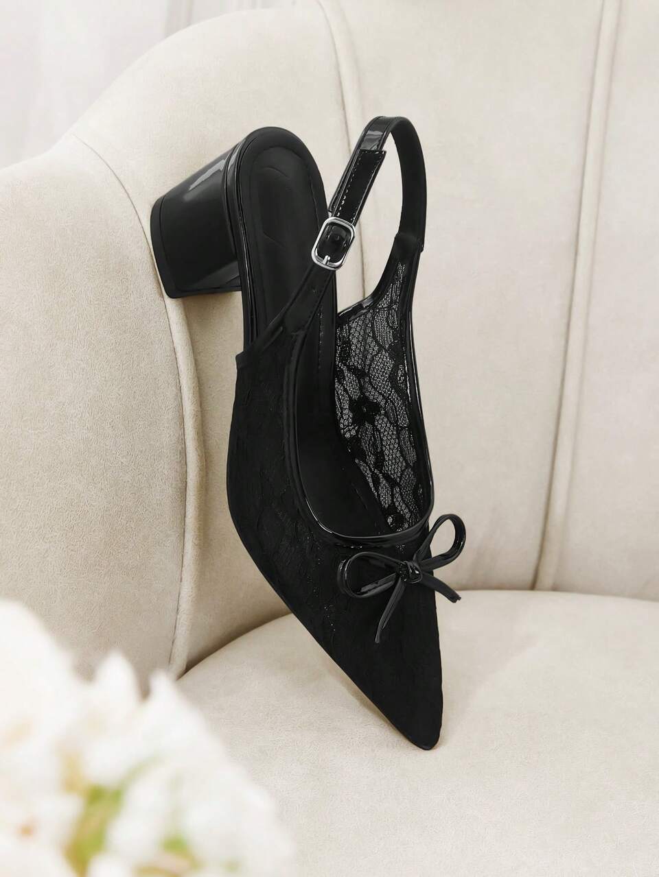 CUCCOO HITCHD Spring And Summer Women's Thick Heel Empty Versatile Mesh High Heels Muller Shoes Bow Commuting Elegant Fashion Wear