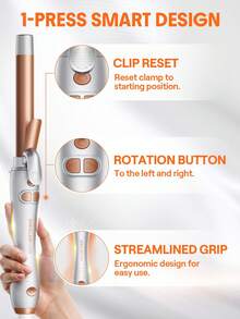 SHEGLAM HAIR It-Curl Rotating Curling Iron,Automatic Ceramic Curling Iron,Rotating Hair Curler,Spinning Wand For Long-Lasting Waves,PTC 60s Fast Heating,5 Temp Selection,Smart Timer,Home Button For Quick Reset,Water-Based Ceramic Coating-Even Heat For Uniform Styling For Long Hair - Silver - View 7