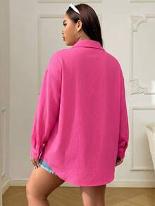 SHEIN EZwear 玫瑰紅休閒大尺碼女款襯衫 - 玫紅色 - 查看 2