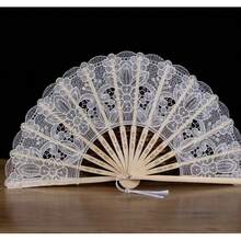 Abanico de mano de encaje de 9 pulgadas color marfil, estilo victoriano, adecuado para ceremonia de boda, estilo rústico bohemio, pequeños regalos de boda, regalos para la fiesta de la novia, regalos para damas de honor, accesorios para baile de graduación y mascarada - multicolor - Ver 8