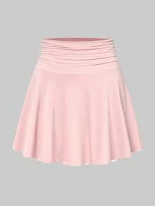 Sweetra Women's Summer Minimalist Solid Color Pleated Phone Pocket Sports Skort Tennis Skirt - Pink - View 1
