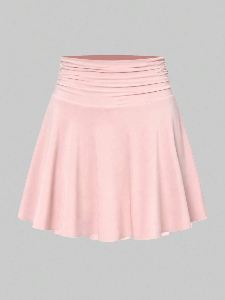 Sweetra Women's Summer Minimalist Solid Color Pleated Phone Pocket Sports Skort Tennis Skirt - Pink - View 1