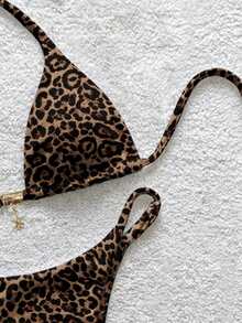 Soleia Women's Leopard Print Halter Bikini Set, Suitable For Summer - Multicolor - View 4