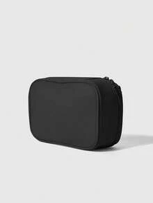 ROMWE Kawaii Bolsa de almacenamiento de cosméticos con bordado de lazo, cuadrada y de gran capacidad - Negro 1 - Ver 3