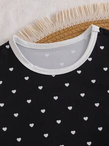 SHEIN Vintaside Kids 2件組少女條紋針織提花寬鬆背心與短褲套裝，適合日常休閒、度假、運動、旅行、夏季 - 黑色 - 查看 10