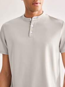 Driftmere Men's Polo Collar Sports Set, Includes Short Sleeve Polo Shirt & Shorts, Lightweight Breathable Fabric, Solid Color, Summer, With Pockets And Drawstring - Light Grey - View 5
