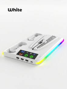 Teckwe 多功能控制器充電站，附冷卻風扇與 RGB 燈光，雙控制器充電底座，附耳機支架，USB 集線器遊戲配件收納架，適用遊戲主機控制器 - 查看 6