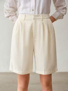 MOTF PREMIUM WOMEN'S ELEGANT COMMUTE COTTON LINEN SHORTS - Beige - View 2