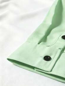Calvornis Men's Solid Color Mandarin Collar Hidden Button Design Business Casual Long Sleeve Shirt/Formal Tops For Men Office Shirt For Men/Formal Shirt For Men - Mint Green - View 4