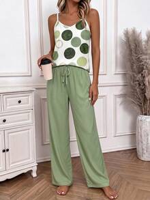 EMERY ROSE Women's Geometric Print Cami Top And Pants Casual Two Pieces Set - White - View 4
