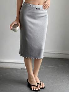 Livesso Women's Slim Fit Mid-Length Woven Pattern Dense Hem Skirt Loungewear Bottom Pajamas - Grey - View 6