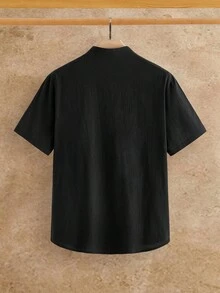 HIMLAND Premium Nature Black Short Sleeve Band Collar Shirt
High Quality Casual Black Stand Collar Shirt - Black - View 3