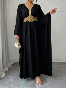 SHEIN LUNE CURVE Plus Size Women's Elegant Vacation Style Long Sleeve Dress Fall - Black - View 3