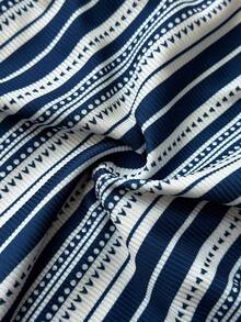 Maweii Plus Size Women's Summer Vacation Beach Blue And White Striped Knit Top Asymmetrical Shoulder Design Fitted Sleeveless Casual Western - Multicolor - View 7