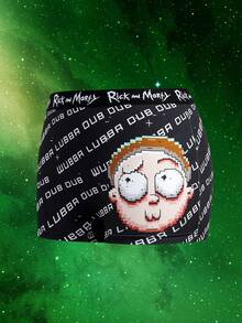 Rick and Morty X SHEIN Women's Cartoon Letter Print Colorblock Tank Top And Shorts Lingerie Set - Black - View 3