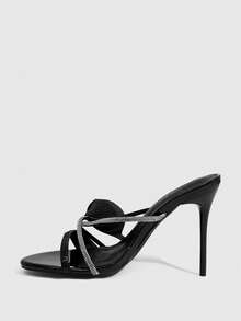 CUCCOO SZL Women's Rhinestone Strip Design Elegant Wedding Party Fashion High Heel Sandals Summer - Black - View 4