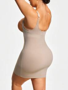 SHAPORA 1pc Plus Size Women Solid Color Low Cut Bodycon Dress - Apricot - View 2