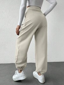 EURMUSE Cone Shaped Women Grey Suit Pants With Detailed Waist - Cream - View 2