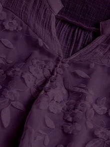 SHEIN LUNE 大尺碼女款刺繡缺口V領捲袖休閒襯衫 - 紫色 - 查看 4