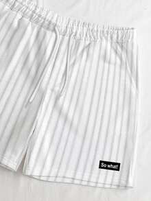 Manfinity Hypemode Casual Fashion Retro Faux Ribbed Label SO WHAT Print White Short Sleeve T-Shirt And Shorts Set, Suitable For Spring And Summer - Multicolor - View 4