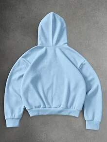 PAVTROS Men's Solid Color Zip-Up Hoodie With Colorful Patch Pocket Long Sleeve - Blue - View 3