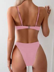Swim Vcay Women's Sexy Push-Up Underwire Minimalist Bikini Set For Spring/Summer Pool Party And Beach Volleyball - Pink - View 2