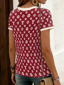 EMERY ROSE Star Letter & Floral Pattern Fashion Short Sleeve Plus Size T-Shirt - Multicolor - View 2