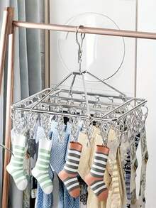 1PC Stainless Steel 40 Clips Polished Metal Swivel Hook Windproof Lock Detachable Clips Durable Sock Hanger Rustproof Heavy Duty Space Saving Multipurpose Laundry Drying Rack Indoor Outdoor Balcony Travel - Multicolor - View 2