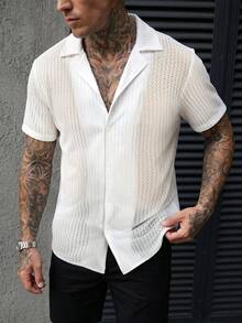 Manfinity CasualCool 男士單排扣休閒百搭日常短袖襯衫 - 白色 - 查看 5
