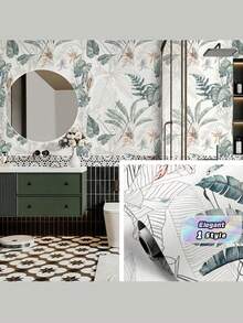 1 Roll Self-Adhesive Floral Wallpaper, PVC Removable Sticker, Suitable For Dorm, Dining Room, Home Decor, Can Be Applied To Drawers, Furniture Renovation - green - View 3