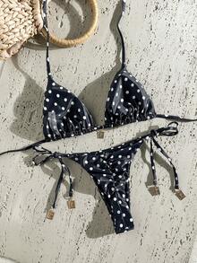 Swim Vcay Springbreak 女款夏季隨機印花細肩帶金屬裝飾復古兩件式比基尼套裝 - 彩色 - 查看 3
