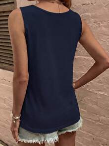 SHEIN Holidaya Women's Solid Color Casual Versatile Daily Wear Top - Blue - View 2
