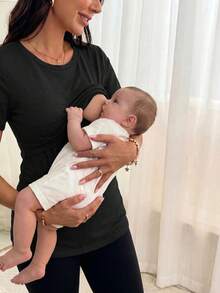 Modmama 3pcs Maternity Round Neck Short Sleeve Nursing T-Shirt - Multicolor - View 4