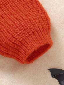 Souflis 1件橘色南瓜刺繡嬰兒毛衣，萬聖節男嬰粗針編織套頭衫，中性嬰幼兒休閒百搭上衣，秋季款 - 亮橙色 - 查看 4