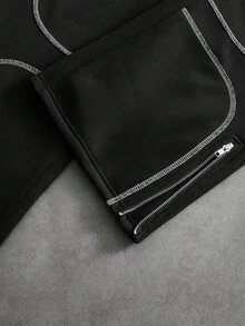 PAVTROS Pantalones de chándal casuales holgados para hombre con bloques de color y costuras de contraste - Negro - Ver 5