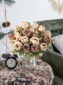 1Piece French Small Bouquet Artificial Flower For Home Table Centerpiece Hotel Lobby Decoration Wedding Party Vase Filler Elegant Style High Quality Trending Now - Coffee Brown - View 5