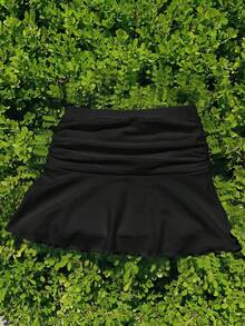 Comfortcana Women's Solid Color Pleated Elastic Waist Casual Ruffle Hem Skirt - Black - View 5