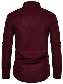 Manfinity Mode Men's Plaid Single-Breasted Business Travel Long Sleeve Shirt - Burgundy - View 2